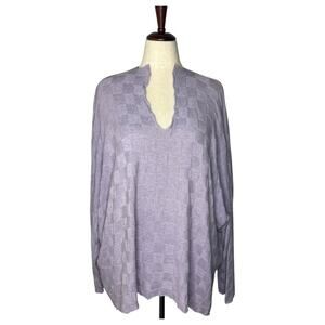 Eskandar Sweater Women's OS Purple Basketweave Cotton Lagenlook Deep V Drapey